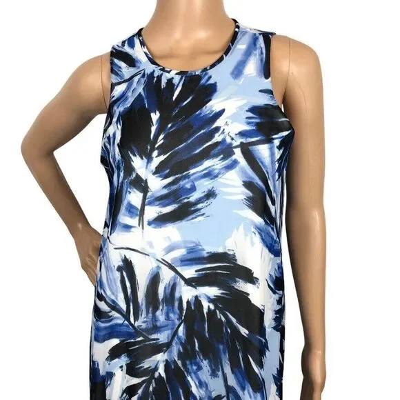 Calvin Klein Sleeveless Shift Mini Dress 6 Tropical Leaf Print Hawaiian Beach - Picture 2 of 7